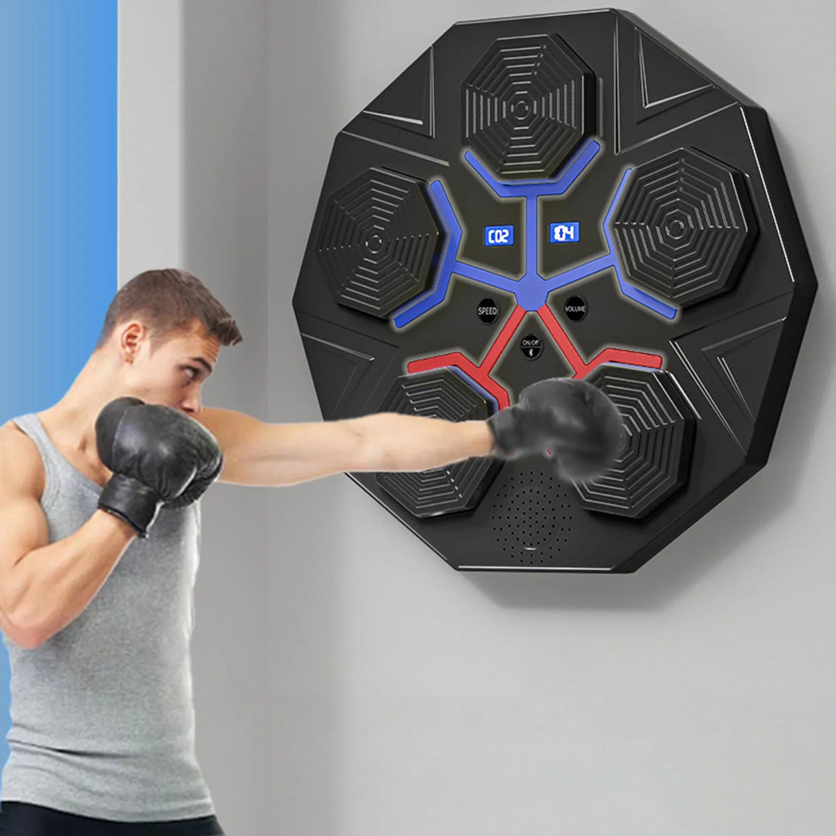 Smart Bluetooth Boxing Trainer with LED Lights, Music Punch Wall Target, Home Gym Equipment