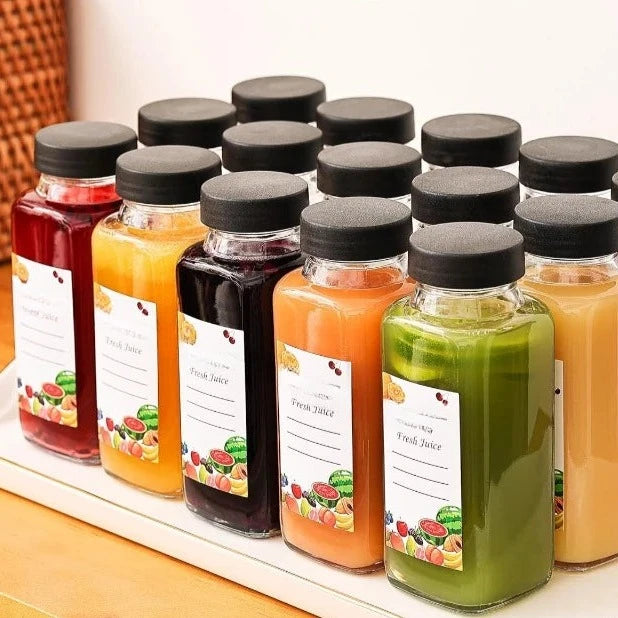 Juice Bottles with Lids & Labels